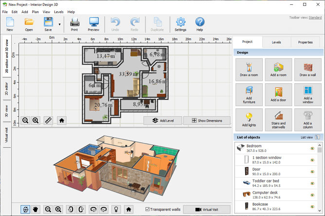 Interior Design 3D: an efficient space planner
